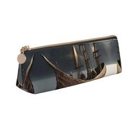 VPPUR Nordic Pirate Ship Print Daily Small Pencil Case Triangle Pouch with Zippered Pen Holder for Writing Tools, White, One Size
