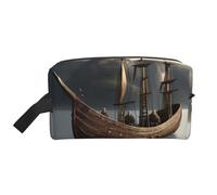 VPPUR Nordic Pirate Ship Print Large Capacity Zippered Storage Bag Travel Cosmetic Organizer for Toiletries Makeup, White, One Size