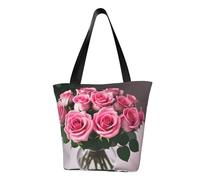 VPPUR Pink Roses Print Comfortable Summer Shoulder Bag Travel Tote Outdoor Beach Work Party Daily Commutes