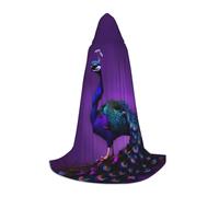 VPPUR Purple Peacock Pattern Print Unisex Hooded Stylish Cloak Variety Robe Carnival For Halloween Cosplay Christmas