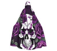 VPPUR Purple Rose Skeleton Print Full Length Hooded Unisex Cloak For Halloween Cosplay And Medieval Festivals
