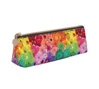 VPPUR Rainbow Flowers Print Daily Small Pencil Case Triangle Pouch with Zippered Pen Holder for Writing Tools, White, One Size