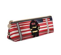 VPPUR Red Stripe Firefighter USA Flag Print Daily Small Pencil Case Triangle Pouch with Zippered Pen Holder for Writing Tools, White, One Size