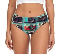 VPPUR Retro Cool Camera Collection Print Women Briefs (Xs-4xl) Ladies Full Coverage Panties Seamless Breathable Briefs, Black, M