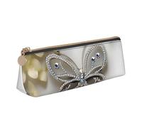 VPPUR Rhinestone butterfly and flower Print Daily Small Pencil Case Triangle Pouch with Zippered Pen Holder for Writing Tools, White, One Size