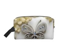 VPPUR Rhinestone butterfly and flower Print Large Capacity Zippered Storage Bag Travel Cosmetic Organizer for Toiletries Makeup, White, One Size