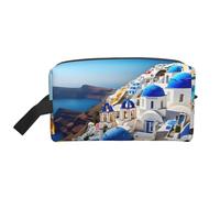 VPPUR Santorini Greek Island sea View Print Large Capacity Zippered Storage Bag Travel Cosmetic Organizer for Toiletries Makeup, White, One Size