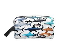 VPPUR Sharks pattern Print Large Capacity Zippered Storage Bag Travel Cosmetic Organizer for Toiletries Makeup, White, One Size