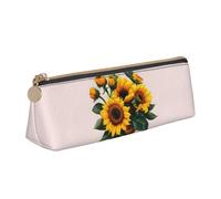 VPPUR Sunflower and Rose Print Daily Small Pencil Case Triangle Pouch with Zippered Pen Holder for Writing Tools, White, One Size