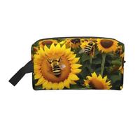 VPPUR Sunflower Bees Print Large Capacity Zippered Storage Bag Travel Cosmetic Organizer for Toiletries Makeup, White, One Size
