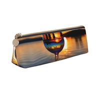 VPPUR Sunset Wine Glass Print Daily Small Pencil Case Triangle Pouch with Zippered Pen Holder for Writing Tools, White, One Size