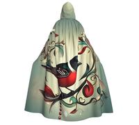VPPUR Teal Birds Musical Note Print Unisex Adult Hooded Cloak Costume Halloween Christmas Carnival Theme Parties
