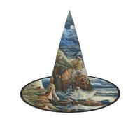 VPPUR The Seaside Lighthouse Print Halloween Witch Hat Unisex Carnival Costume Accessory Cap Parties Themed Events
