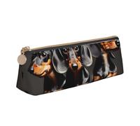 VPPUR three dachshunds Print Daily Small Pencil Case Triangle Pouch with Zippered Pen Holder for Writing Tools, White, One Size