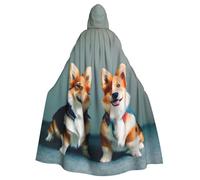 VPPUR Wearing Clothes Cute Corgi Dogs Print Full Length Hooded Unisex Cloak For Halloween Cosplay And Medieval Festivals