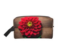 VPPUR Wooden Board Retro Flower Red Dahlia Print Large Capacity Zippered Storage Bag Travel Cosmetic Organizer for Toiletries Makeup, White, One Size