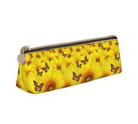 VPPUR Yellow Flowers Butterflies Print Daily Small Pencil Case Triangle Pouch with Zippered Pen Holder for Writing Tools, White, One Size