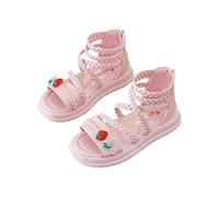 VPQILH Girls Strappy Sandals UK Clearance, Kids Strawberry Sliders Flat Slides Open Toe Slippers Ankle Strap Shoes Back Zip Sandal Soft Sole Slider Non Slip Breathable Slipper Holiday Walking Slide