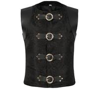 VPQILH Mens Medieval Steampunk Waistcoat UK Clearance, Paisley Floral Jacquard Vest Faux Leather Buckle Tank Tops Round Neck Waistcoats, Gothic Vintage Vests Slim Fit Coat Halloween Victorian Costume