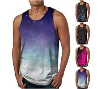 VPQILH Mens Running Tank Tops UK Clearance Star Printed Vest Sleeveless T Shirts Round Neck Shirt Loose Singlet Quick Dry Gym Undershirt Moisture Summer Wicking Tee Breathable Casual Athletic Wear
