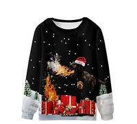 VPQILH Men's Ugly Christmas Sweatshirts Funny Dog Xmas Jumper Long Sleeve Santa Claus Pullover Novelty Round Neck Tunic Tops Snowman 3D Printed Xmas T-Shirt Workout Shirts Winter Casual Jumpers S-5XL
