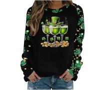 VPQILH St Patrick's Day Jumpers for Women, Shamrock Tops Lucky Green Clover Pullover Funny Irish Tshirts Hat Wine Glass Shamrock Sweatshirts Long Sleeve Jumper Ladies St.Paddys Day T Shirt