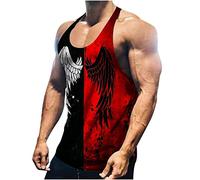 VPQILH Tank Tops for Men UK Clearance, Wings Printed Vest Patchwork T Shirt Muscle Undershirt, Sleeveless Shirts Round Neck Singlet Quick Dry Workout Tee Gym Fitness Bodybuilding Sport Wear