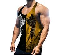 VPQILH Tank Tops for Men UK Clearance, Wings Printed Vest Patchwork T Shirt Muscle Undershirt, Sleeveless Shirts Round Neck Singlet Quick Dry Workout Tee Gym Fitness Bodybuilding Sport Wear