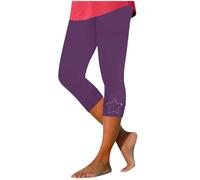 VPQILH Women 3/4 Length Leggings, Ladies Elastic High Waist Cropped Capri Trousers Plain Three Quarter Pants Stretch Slim Fit Bottoms Summer Pedal Pusher Tummy Control Sweatpants for Workout Gym Yoga