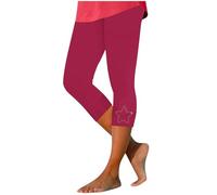 VPQILH Women 3/4 Length Leggings, Ladies Elastic High Waist Cropped Capri Trousers Plain Three Quarter Pants Stretch Slim Fit Bottoms Summer Pedal Pusher Tummy Control Sweatpants for Workout Gym Yoga