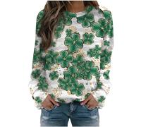 VPQILH Women St. Patrick's Day Jumpers Ladies Round Neck Tops Green Shamrock Printed Pullover Casual Loose Irish Tshirts Long Sleeve Sweatshirts Fancy Festival T Shirt for Going Out