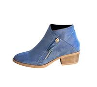 VPQILH Women Vintage Short Boots Pointed Toe Shoes Ladies Casual Thick Low-heeled Boots Slip On Thick Heel Boots Mid Calf Retro Shoes Fancy Dress Party Boots 60s 70s Cowboy Boots for Women