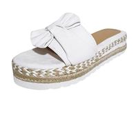 VPQILH Womens Bow Wedge Sandal Sale Clearance Ladies Linen Sandals One Band Slider Platform Slides Summer Slide Open Toe Slipper Backless Sliders for Walking Travelling Beach Poolside Shoes