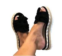 VPQILH Womens Bow Wedge Sandal UK Clearance Ladies Linen Sandals One Band Slider Platform Slides Summer Slide Open Toe Slipper Backless Sliders for Walking Travelling Beach Poolside Shoes