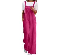 VPQILH Women's Corduroy Dungarees, Ladies Adjustable Straps Jumpsuit Straight Leg Romper Sleeveless Bib Overalls Solid Color Playsuit with Pockets Bodysuit Classic Jumpsuits UK Hot Pink
