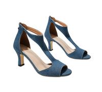 VPQILH Women's Denim Sandal Sale Clearance Ladies Chunky Sandals High Heel Slippers Summer Sliders Open Toe Slide Ankle Strap Slipper Back Zipper Slides Fish Mouth Slider Party Occassion Dress Shoes