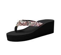 VPQILH Womens Diamante Flip Flops Clearance Bohemia Wedge Heel Sandal Ladies Walking Thong Sandals with Arch Support Thick Slippers Rhinestone Comfy Sandals Beach Boho Shoes Walking Slider