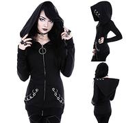 VPQILH Womens Gothic Punk Hooded Sweatshirt UK Sale Ladies Printed Hoody Pullover Cardigan Jumpers Long Sleeve Coat Loose Jackets with Zipper & Pockets Jacket Y2K Outerwear Halloween Coat Emo Jackets