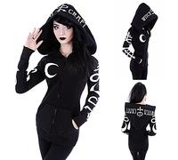 VPQILH Womens Gothic Punk Hooded Sweatshirt UK Sale Ladies Printed Hoody Pullover Cardigan Jumpers Long Sleeve Coat Loose Jackets with Zipper & Pockets Jacket Y2K Outerwear Halloween Coat Emo Jackets