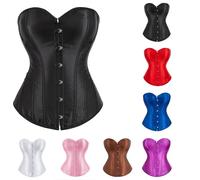 VPQILH Womens Gothic Satin Corset Ladies Steampunk Body Shaper Pirate Waist Cincher Basque Shapewear Lace up Boned Bustier Top Push Up Waist Trainer Slimming Bustiers Halloween Victorian Custume
