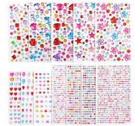 Vpqnee 12 Sheets Self-Adhesive Gem Stickers Jewels for Arts and Craft Projects, Scrapbook Rhinestone Stickers with Variety of Shapes and Sizes on Bags, Cards, Papers, Face