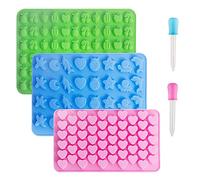 Vpqnee 3 Pack Mini Silicone Gummy Candy Chocolate Molds Contains Small Hearts, Fruits, Marine Animal Shapes and 2 Droppers for Making Gummy, Candy, Chocolate and Small Ice Cubes