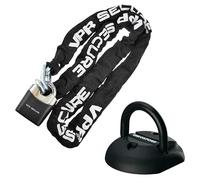 VPR SabreSold Secure Gold Heavy Duty Motorbike Lock & Padlock With Oxford Task Force Flip Ground Anchor - Anti-Theft Thick 1.2mx10mm Bike Locks High Security Chain Bundle - Black