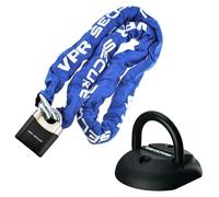 VPR SabreSold Secure Gold Heavy Duty Motorbike Lock & Padlock With Oxford Task Force Flip Ground Anchor - Anti-Theft Thick 1.2mx10mm Bike Locks High Security Chain Bundle - Blue