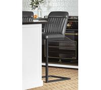 (VPR03I) Vintage Grey Leather Bar Stool (Pack of Two) Baumhaus Grey 2 Pack