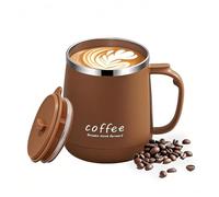 VPRO Coffee Mug 350 ml - Double-Walled Vacuum Insulated Mug Made of Stainless Steel, Black, with Sliding Lid and Handle, Khaki
