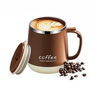 VPRO Coffee Mug, 350 ml, Double-Walled Vacuum Insulated Mug Made of Stainless Steel, Black, with Sliding Lid and Handle (Khaki, White Base)
