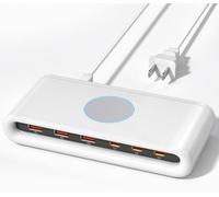 VPSUN 145W USB C Charging Station for Multiple Devices,6 Port USB C Hub Charger,Multi Charger Block Station Hub Cube for Laptop MacBook,HP,iPad,iPhone,Samsung, No Wireless Charging (White, 145W)