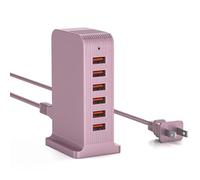 VPSUN Charging Station for Multiple Devices,VPSUN 50W USB Charger Tower,Multi 6 Port USB Charging Hub Compatible with iPhone 15/14/14 Pro/14 Pro Max/Android/Samsung/Tablet,etc(Pink, 50W)