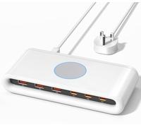 VPSUN USB Charging Station 100W 6 Port,Multiport Charger Block,65W USB-C Charge Power for Laptop,Phone,Tablet,and more (White, 100W)